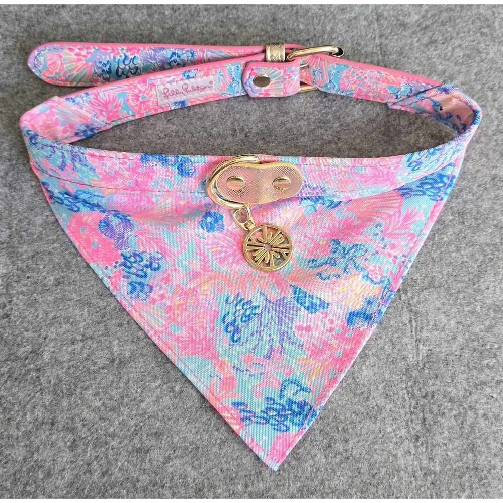NWOT Lilly Pulitzer Dog Collar Bandana Splendor In The Sand Pink Blue M/L